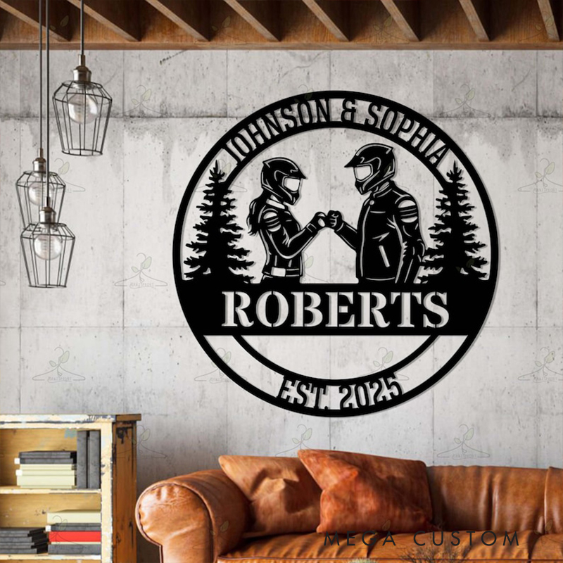 Personalized Biker Couple Metal Sign Custom Motorcycle Rider Wall Art Decor Anniversary Gift Wedding Gift for Newlyweds