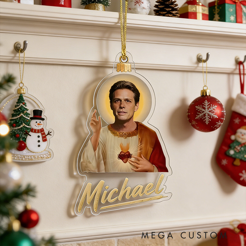 Personalized Photo Preacher Acrylic Ornament with Custom Name  Retro Southern Preacher Parody Decoration Sacred Heart Ornament  Religious Humor Gift