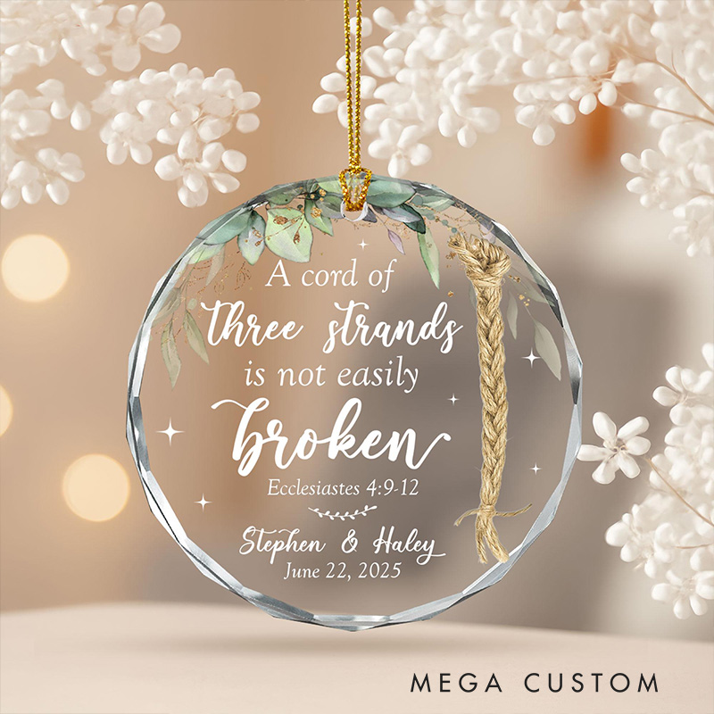 Personalized Three Strands Not Easily Broken Glass Christian Wedding Ornament with Custom Name and Date Couple Anniversary Gift Church Wedding Gift