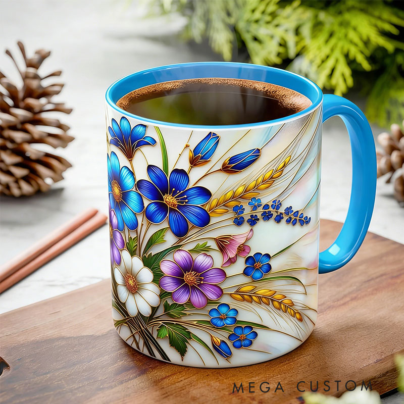 Personalized Stained Glass Floral Symphony Mug Floral Art Mug Custom Name for Gardening Lovers
