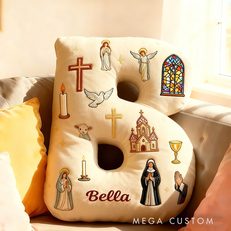 Personalized Mother of God Pray for us Letter Pillow with Custom Name Hoom Decor Catholic Gift Cross Angel Church Virgin Mary Graphic 3D Print Pillow
