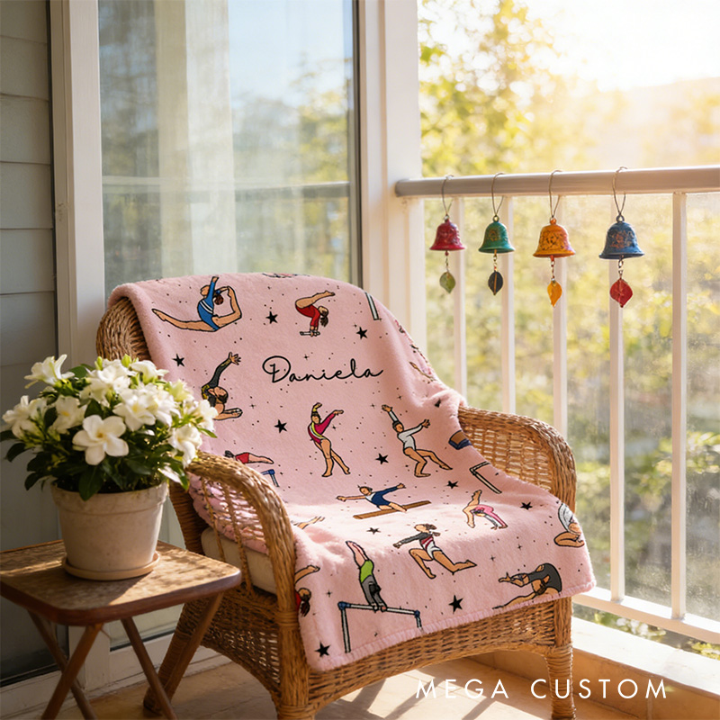 Personalized Gymnastics Pattern Blanket Flannel Blanket Ballet Lover Blanket with Name for Dance Lovers Dancer