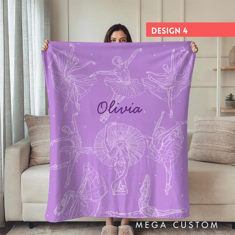 Personalized Ballet Girl Line Art Blanket Flannel Blanket Ballet Lover Blanket with Name for Dance Lovers Dance Team Birthday Gift for Girls