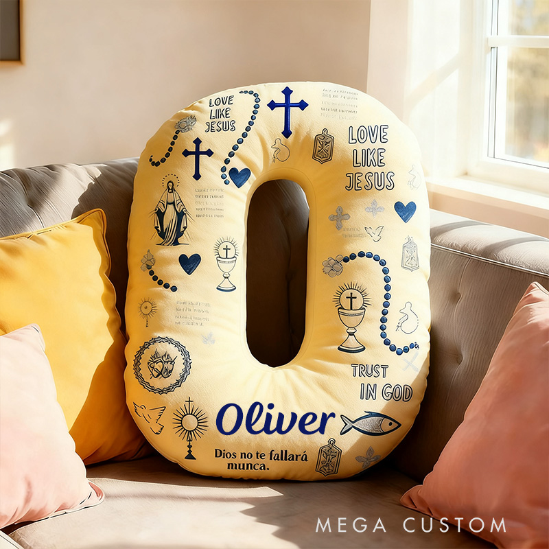 Personalized God will Never Fail You Letter Pillow with Custom Name Home Decor Virgin Mary Cross Chalic Dove and Fish Pillow Religious Gift for Her