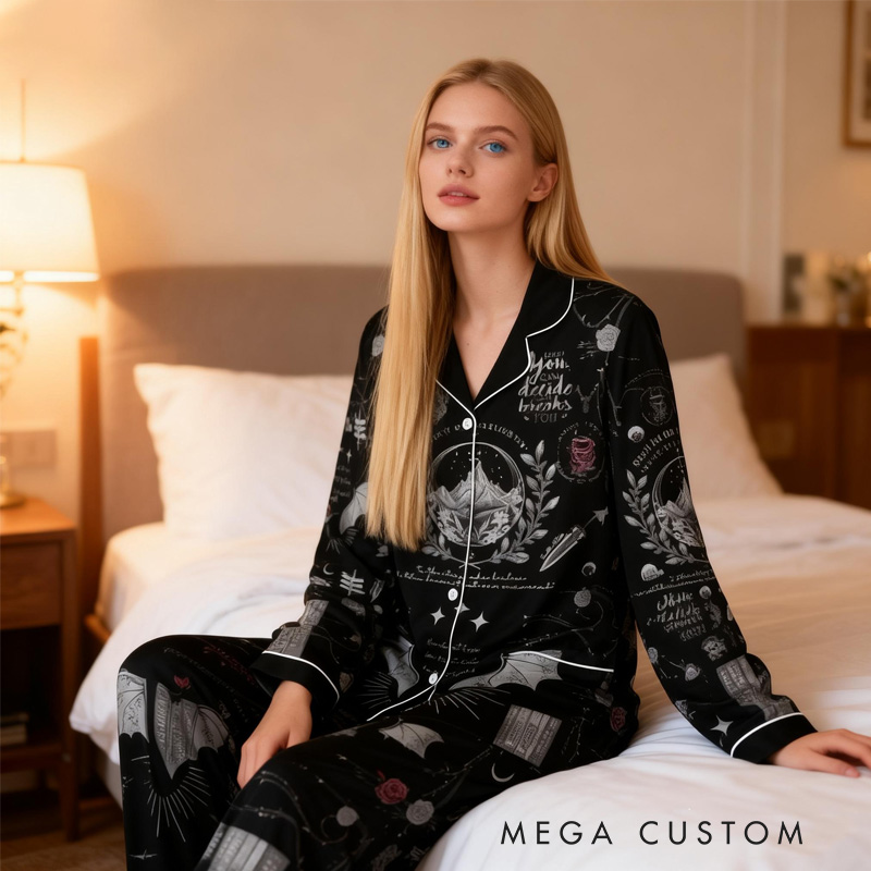 Personalized Dragon and Book Pajamas Custom Fantasy Book Lover Pajamas Set for Women Bookish Bookworm Reader