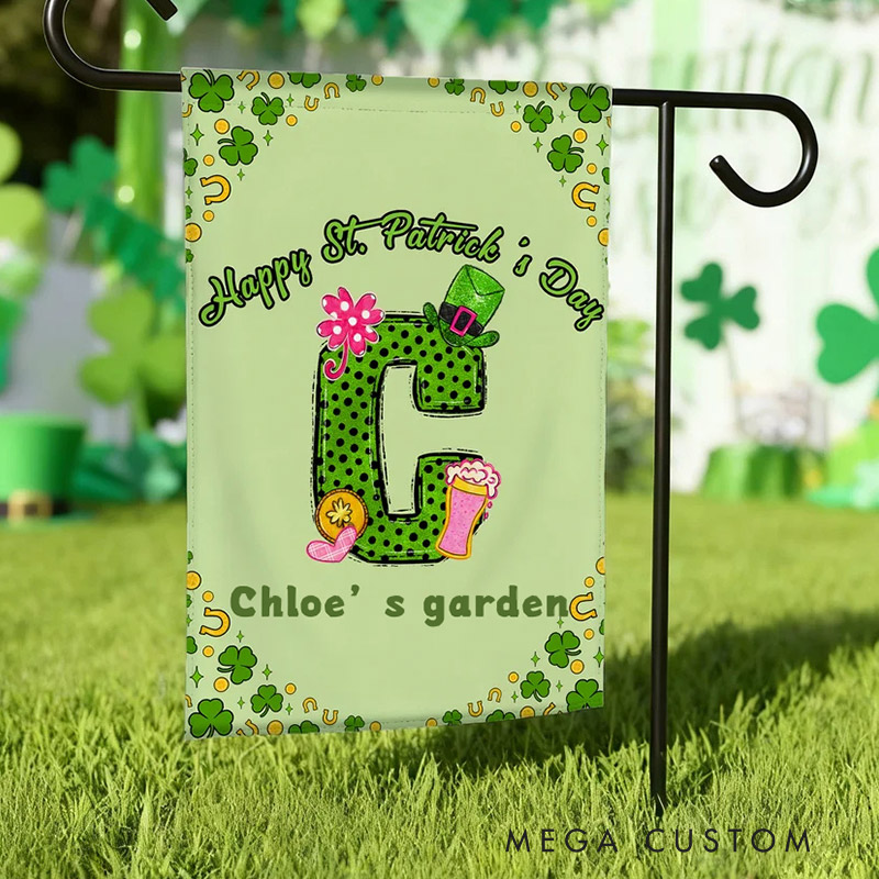 Personalized Lucky Shamrock Beer Mug Initial Garden Flag Yard Flag Double Sided for Garden Lovers