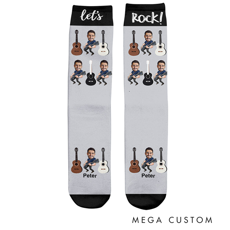 Personalized Photo Mucis Socks with Custom Name Design Gift for Music and Rock Lovers