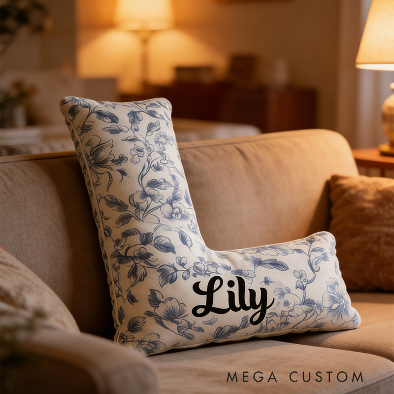 Personalized Blue Floral Pattern Initial Pillow with Custom Name Graphic 3D Print Pillow for Gardening Lovers