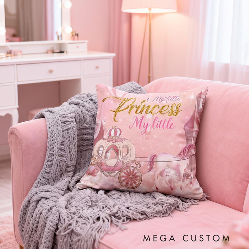 Personalized Little Princess Cushion Royal Carriage Pillow Girl Nursery Decor Pink Castle Baby Shower Gift for Kids