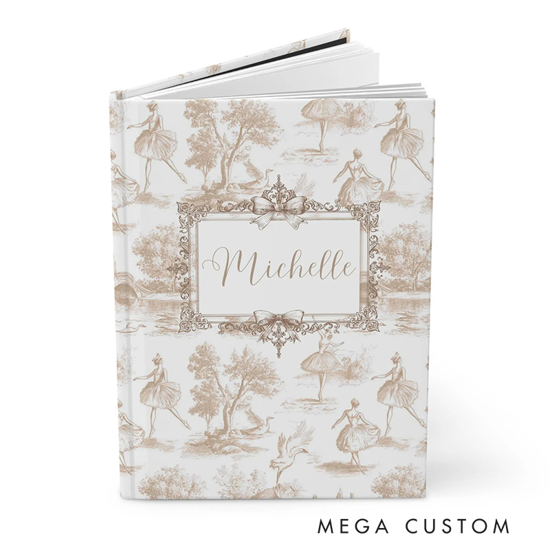 Personalized A5 Toile De Ballerina Hardcover Journal Custom Ballerina Notebook Choreography Studio Dancer Gift Recital or Team Gift for Ballerinas