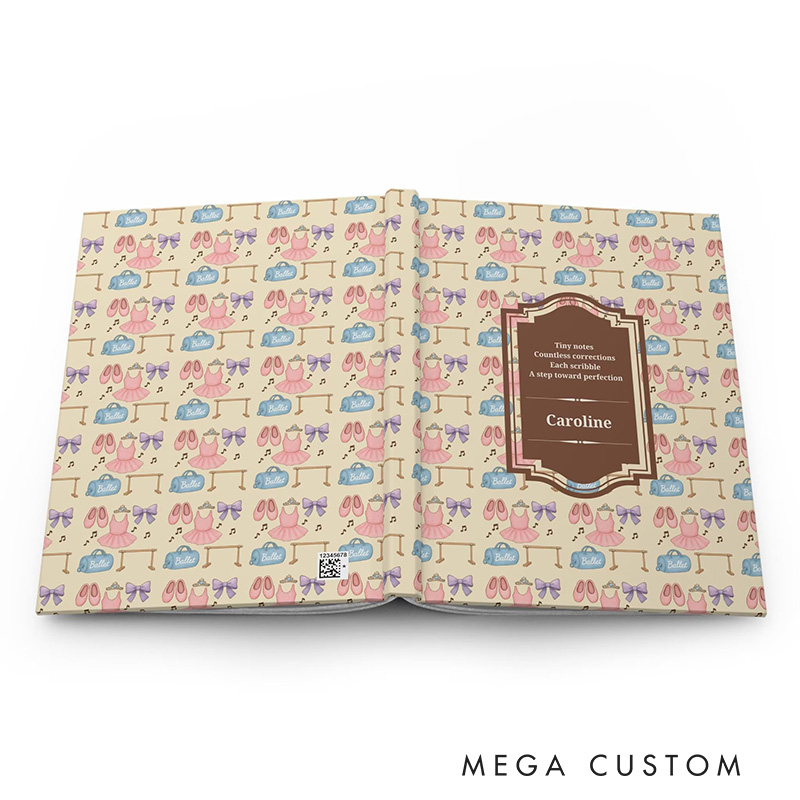Personalized A5 Ballet Pattern Hardcover Journal Custom Ballerina Notebook Choreography Studio Dancer Gift Recital or Team Gift for Ballerinas