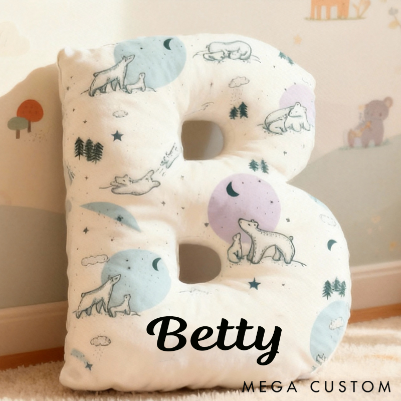 Personalized Graphic 3D Print 26 Letters Polar Bear Family Pillow Special Family Gift with Custom Name Design