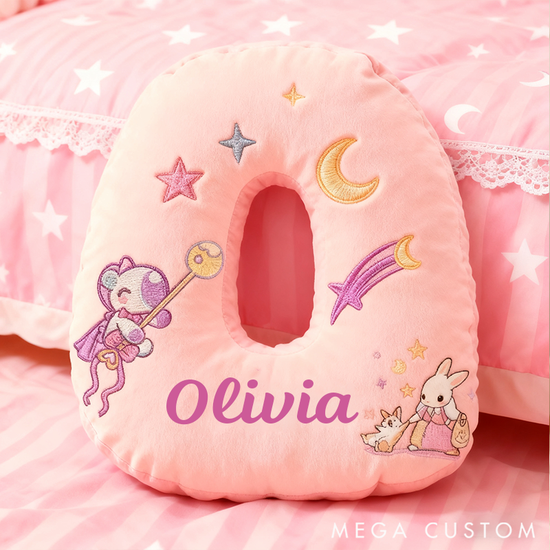 Personalized Graphic 3D 26 Letters Pink Bunny Family Pillow Special Family Gift  with Custom Name Design