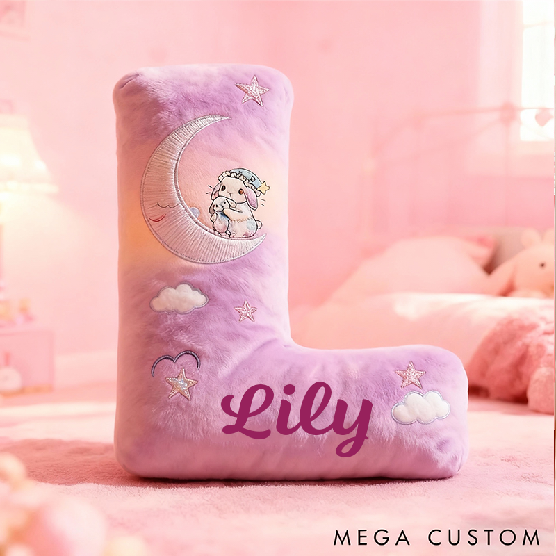 Personalized Graphic 3D 26 Letters Purple Bunny Family Pillow Special Family Gift  with Custom Name Design