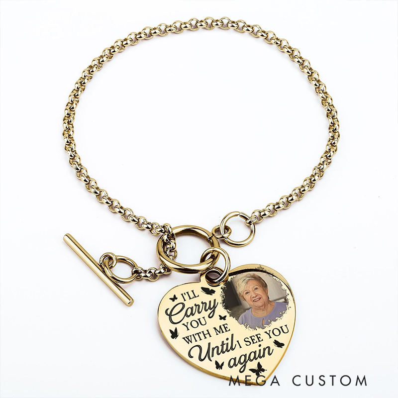 Personalized Photo Heart Bracelet I'll Carry You With Me  Memorial Jewelry for Loss of Loved One