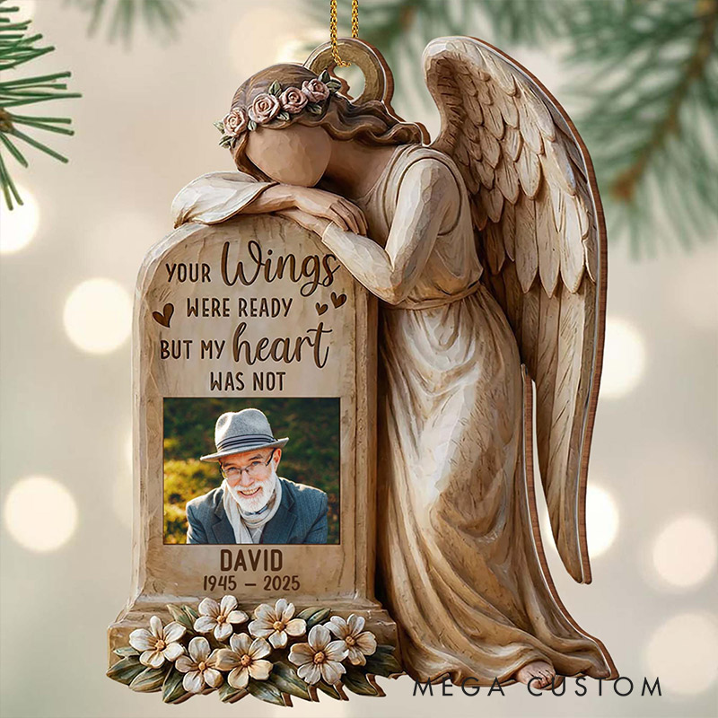 Personalized Wood Ornament Your Wings Were Ready But My Heart Was Not Angel Ornament 3D Effect Remembrance Gift for Family
