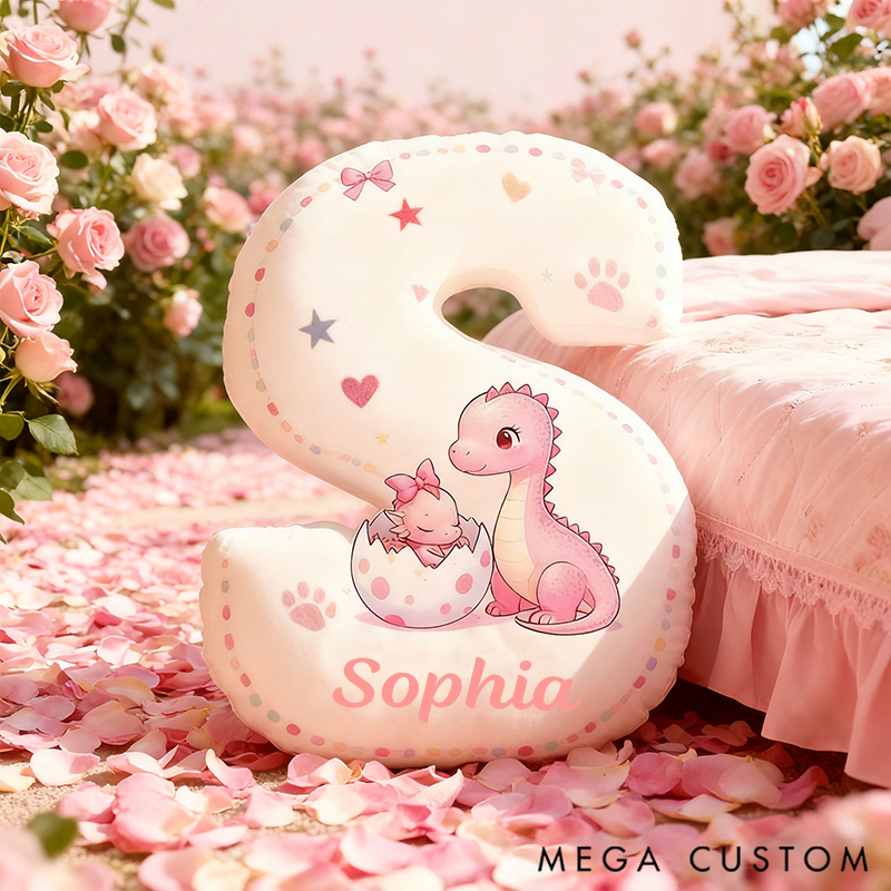 Personalized Graphic 3D 26 Letters Pink Dinosaur Family Pillow Special Family Gift with Custom Name Design