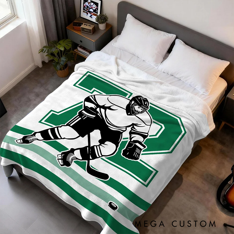 Personalized Ice Hockey Blanket with Custom Name and Number Design