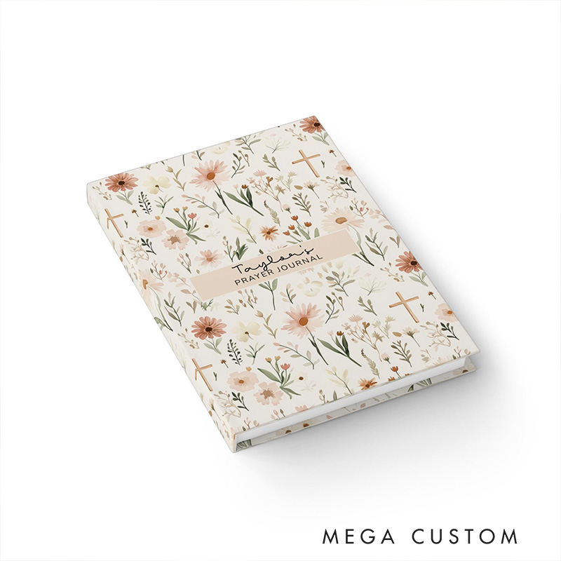 Personalized Floral Cross A5 Prayer Journal Notebook with Custom Name for Her Bible Scripture Study Journal Religious Gift for Women Gift for Catholic
