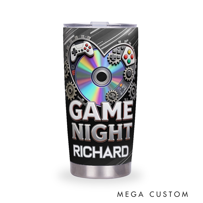 Personalized 2D Flat Game Night 20oz Tumbler Gamer Stainless Steel Tumbler Player Controller Video Game Tumbler Gamer Gift