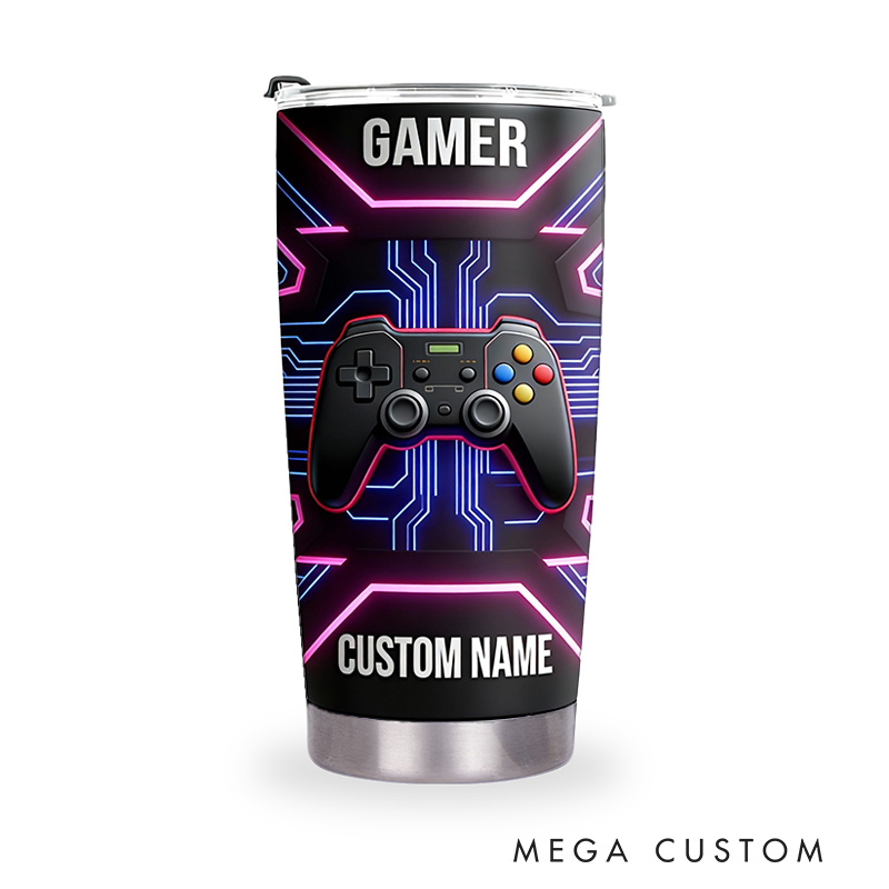 Personalized 2D Flat Cyber Gamer 20oz Tumbler Gamer Stainless Steel Tumbler Player Controller Video Game Tumbler Gamer Gift