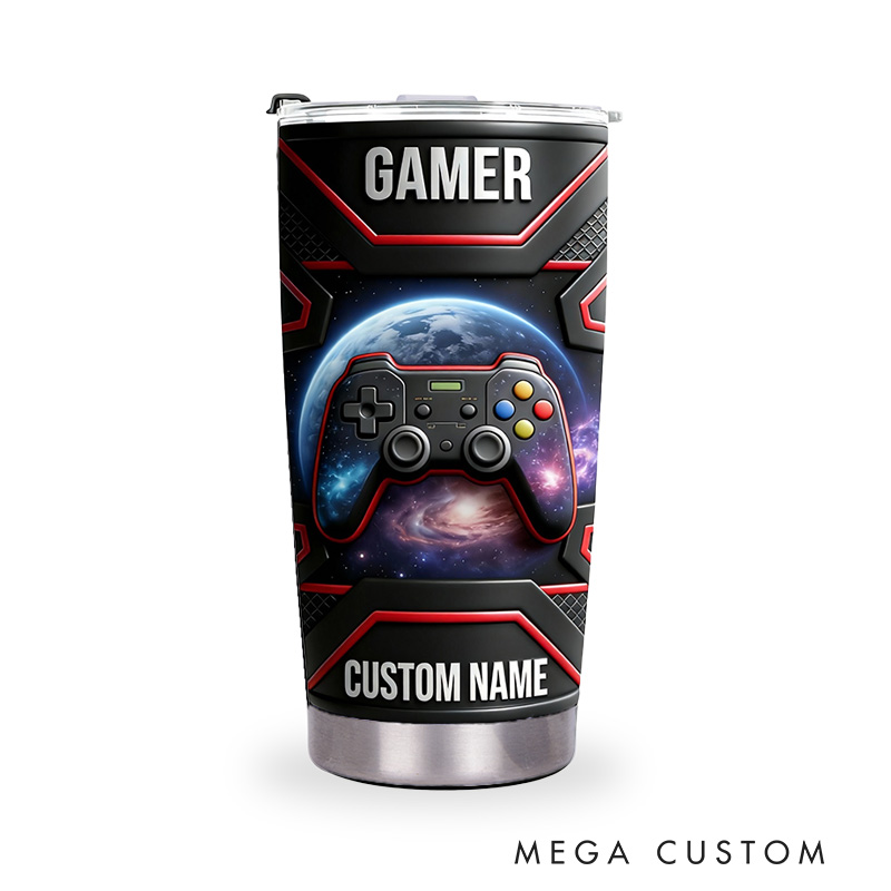 Personalized 2D Flat Cosmos 20oz Tumbler Gamer Stainless Steel Tumbler Player Controller Video Game Tumbler Gamer Gift