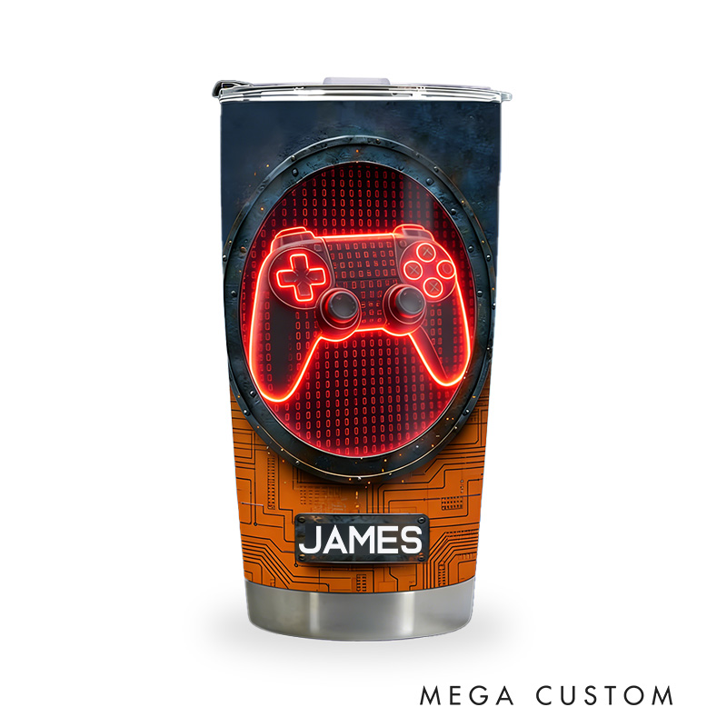 Personalized 2D Flat Red Cyber Gamer 20oz Tumbler Gamer Stainless Steel Tumbler Player Controller Video Game Tumbler Gamer Gift