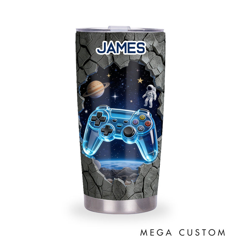 Personalized 2D Flat Space Controller 20oz Tumbler Gamer Stainless Steel Tumbler Player Controller Video Game Tumbler Gamer Gift