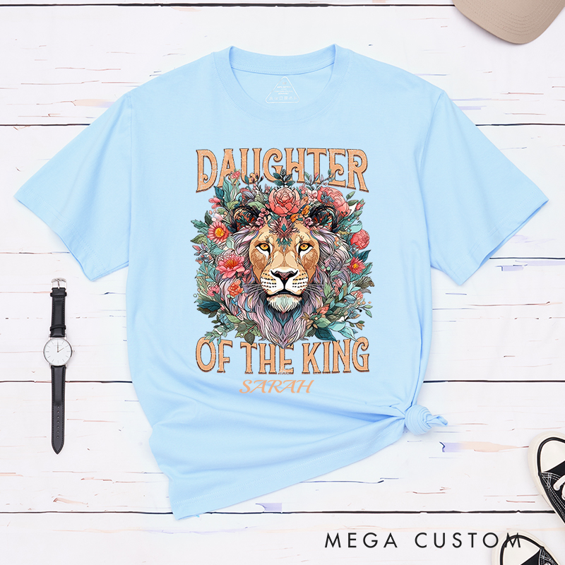 Personalized Flower Lion Cotton Bible Verse Classic T-Shirt with Custom Name Christians Gift Birthday Gift Christian Apparel Gift for Jesus Lover 