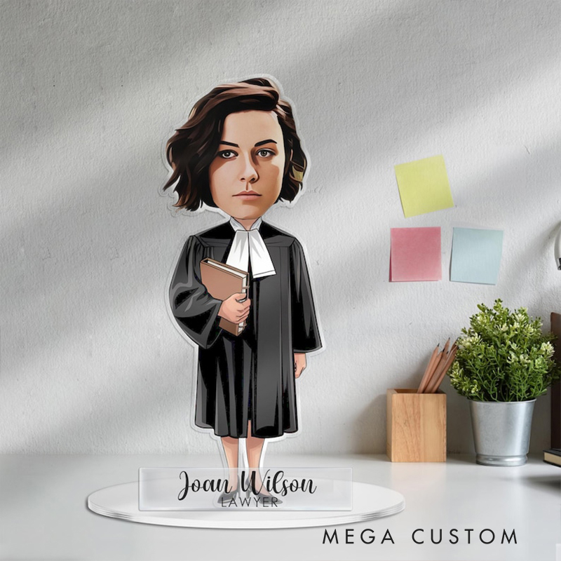 Personalized Lawyer Acrylic Figurine Custom Cartoon Portrait Desk Nameplate Office Worker Caricature Plaque Gift For Colleague Boss Or Graduation