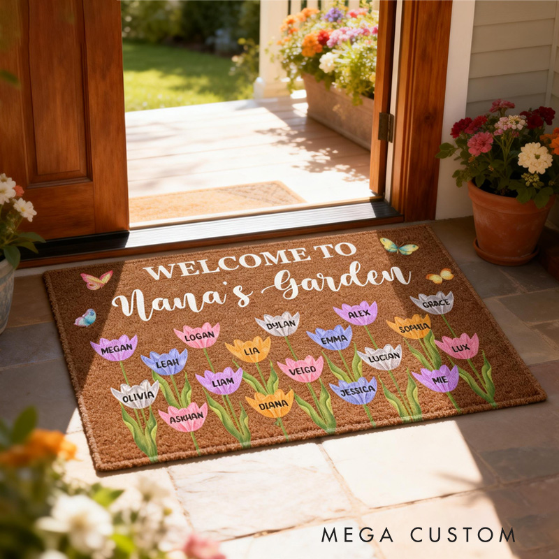 Personalized Welcome to Nana's House Doormat Custom Tulip Welcome Mat with Name for Gardening Lover Family Grandma