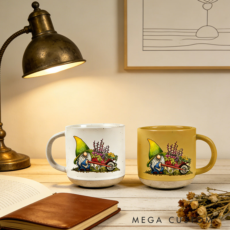 Personalized Gnome Garden Delight Ceramic Mug Custom Pottery Mug with Name Gift for Gardening Lovers