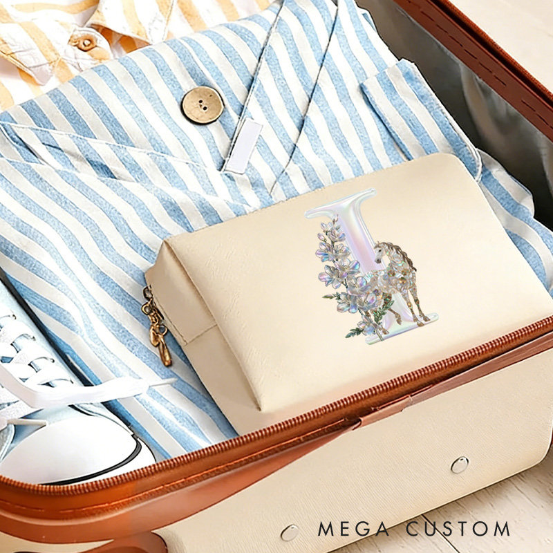 Personalized Initials Horse Makeup Tool Organizer Toiletry Bag Custom Name for Kids Travel Gifts and Daily Use Weekender Back To School Gift for Girls Riding Lovers Equestrian Lovers