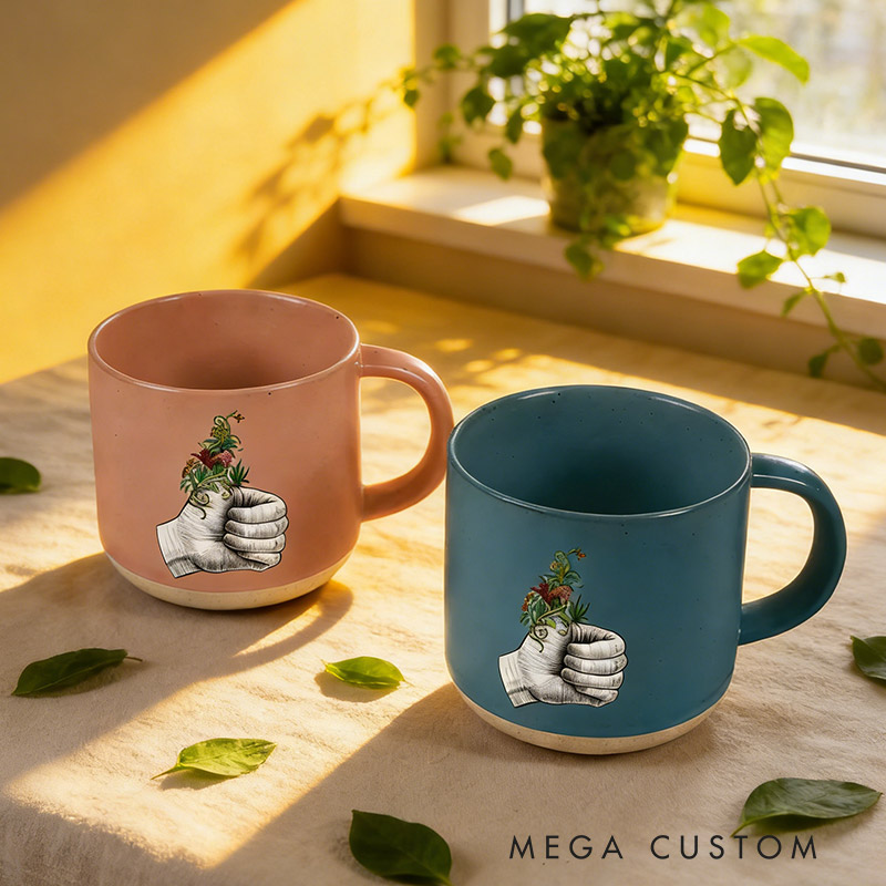 Personalized Green Thumb Ceramic Mug Custom Pottery Mug with Name Gift for Gardening Lovers