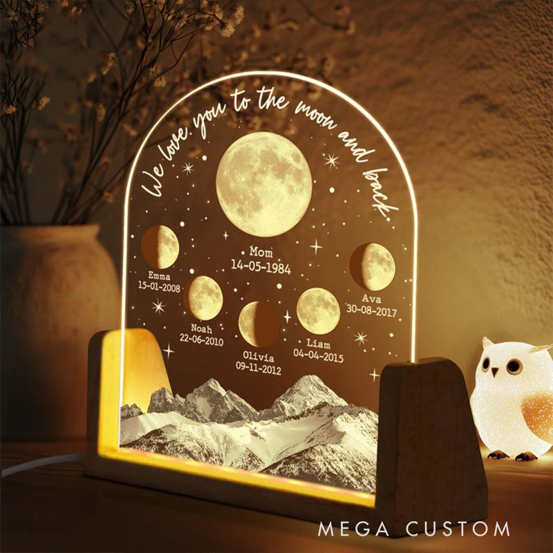 Personalized Moons Phase with Kids Names Custom Moons Phase Night Light Mother’s Day Gifts Gifts for Mom Moon Phase Night light