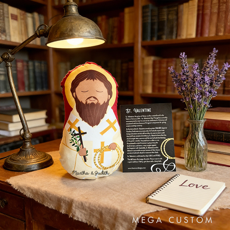 Personalized St. Valentine Snuggly Saints Doll with Custom Names Home Decor Orthodox Gift for Kids Valentine's Day Gift for Couple Graphic 3D Print