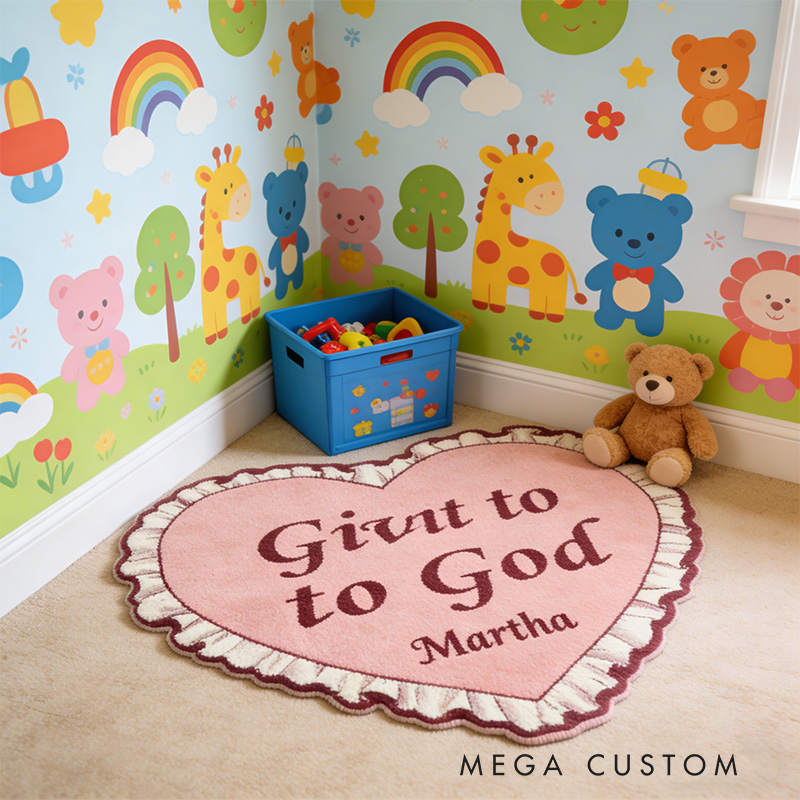 Personalize Give it to God Christian Rug with Custom Name Vintage Heart Rug Valentine Galentine Gift Trust in the Lord with all your Heart Bible Gift