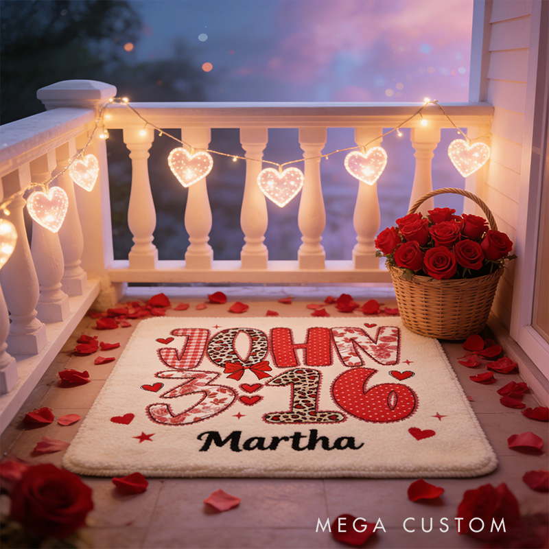 Personalize John 3:16 Christian Valentine Rug with Custom Name Preppy Valentine Bible Verses Rug Coquette Valentine Gift for Her Bible Gift