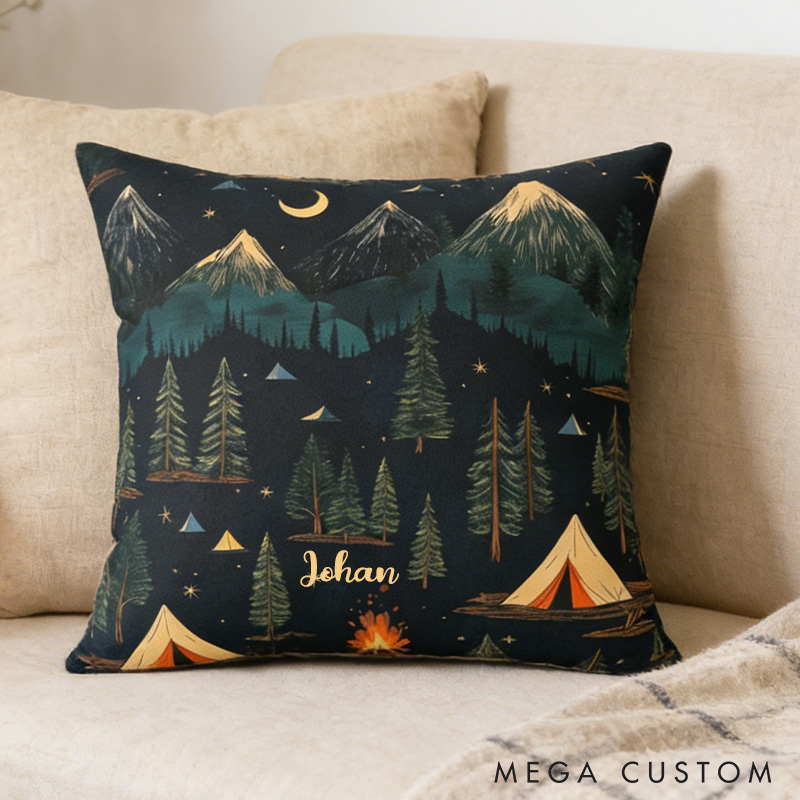 Personalized Cozy Camping Pillow Outdoor Adventure Decor Rustic Mountain Cushion Gift for Nature Lovers Travel Outdoors Lover Gift