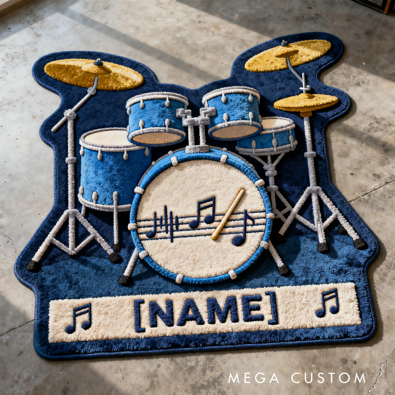 Personalized Drum Rug With Name for Music Lovers Gift for Kids Drum Player Music Studio