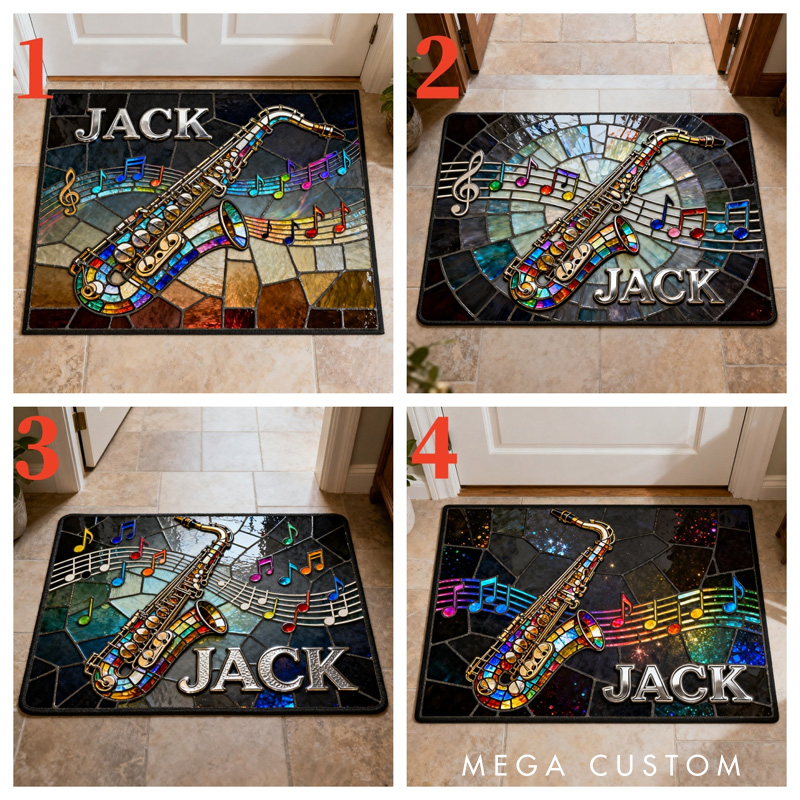 Personalized Painted Saxophone Rug for Music Lovers Gift for Kids Saxophone Player Music Studio