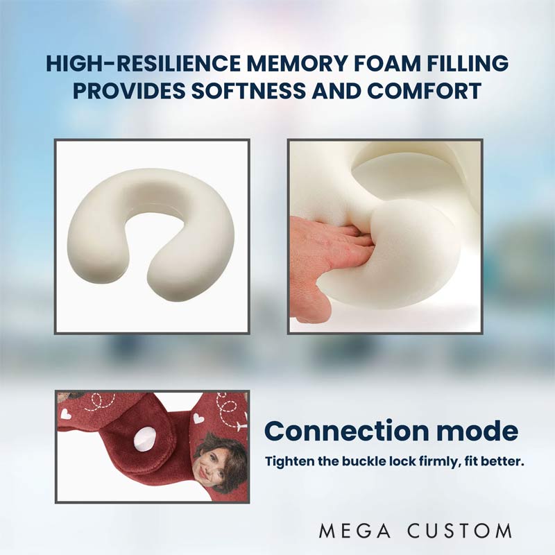 Personalized Photo U-Shaped Travel Neck Pillows I Love You Funny Pillows for Travel Lovers