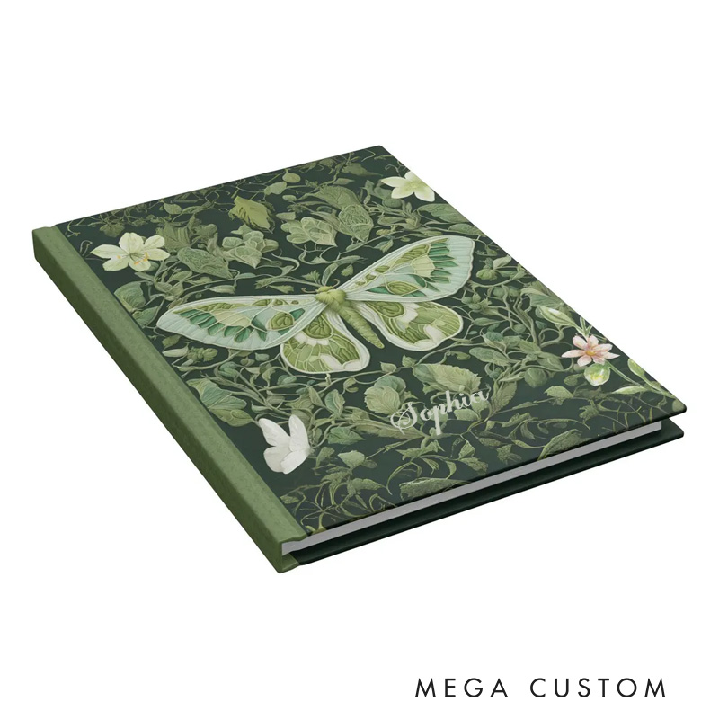 Personalized Luna Moth Hardcover Journal Dark Forest Notebook Magic Lover Gift