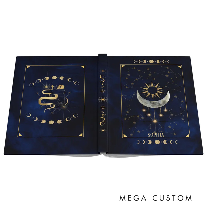Personalized Sun & Moon Phases Hardcover Journal Dark Celestial Notebook Magic Lover Gift