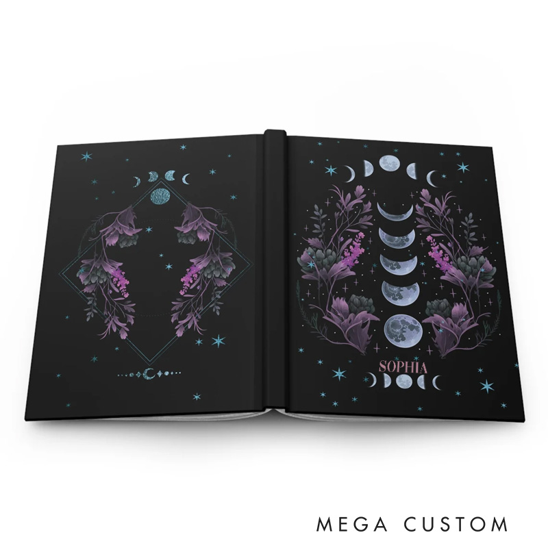 Personalized Violet Moon Phases Book of Shadows Hardcover Journal Grimoire Witchy Tarot Notebook Magic Lover Gift Manifestation Spell Book