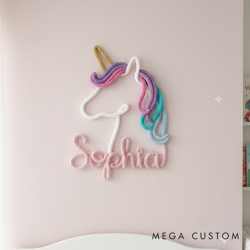 Personalized Handcrafted Unicorn Yarn Name Sign Custom Nursery Wall Decor for Babies & Kids Perfect Keepsake Gift