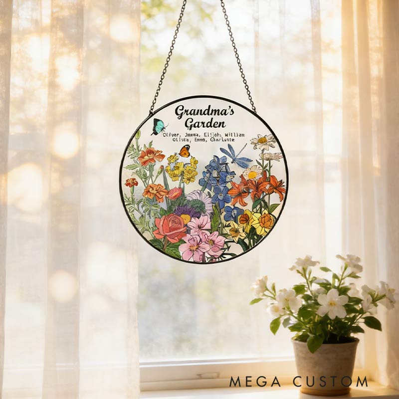 Personalized Birth Flowers Glass Suncatcher with Name Gift for Gardening Lovers 