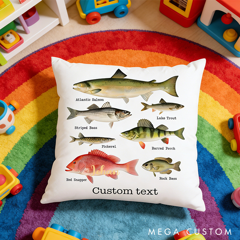 Personalized North American Fish Kids Pillow Cute Fish Pillow Cute Fishing Pillow Kid Gift for Fishing