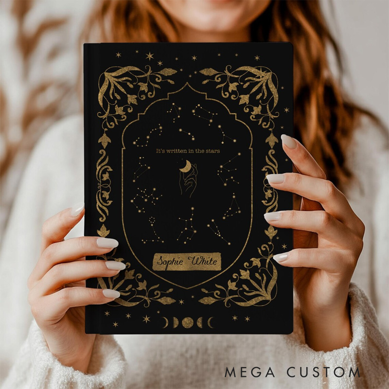 Personalized Stars & Moon Phases Book of Shadows Hardcover Journal Constellations Grimoire Witchy Tarot Notebook Magic Lover Gift Manifestation