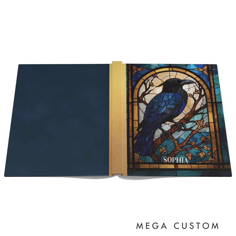 Personalized Faux Stained Glass Raven Hardcover Journal Witchy Notebook Magic Lover Gift Manifestation Spell Book